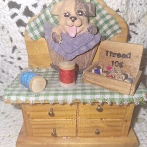 Source Unknown Wooden Puppy with Thread Display